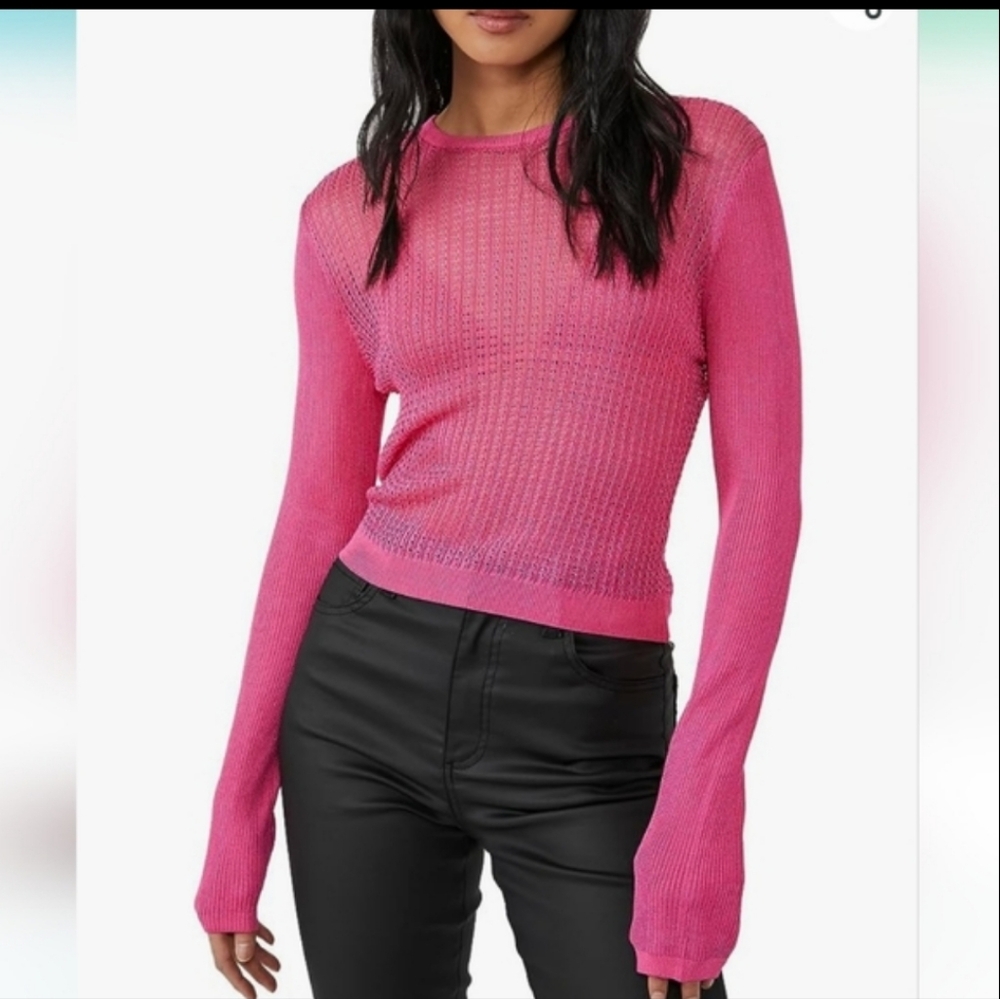 Free People Pink Crochet Knit Top NWOT
